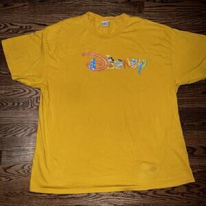 Vintage 90s Y2K The Disney Store Yellow Spell Out Logo Shirt 2XL Mickey Mouse